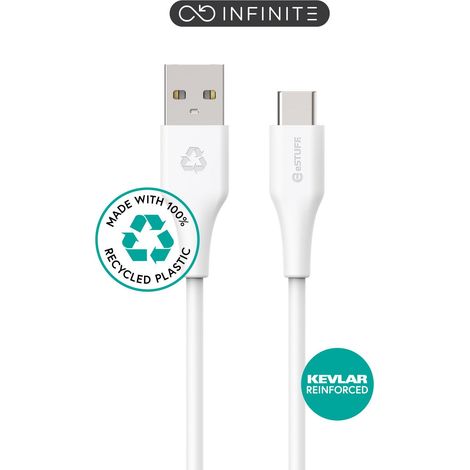 eSTUFF INFINITE USB-C auf USB-A Kabel 2m Weiß. Recycelt. Superweich, ES605270-BULK
