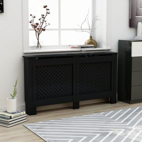 Cache-radiateur Noir - Couvre Radiateur - Revêtement de Radiateur pour Maison 152x19x81 cm MDF -BonneVie66738 (1/5)