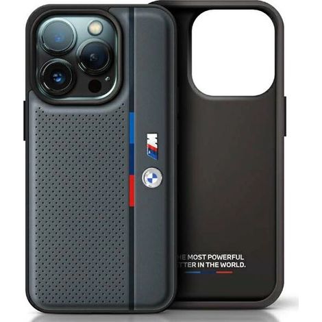 Custodia rigida BMW BMHCP16L23PUPVA per iPhone 16 Pro 6.3, colore antracite/antracite, con dettagli tricolore traforati. (1/5)