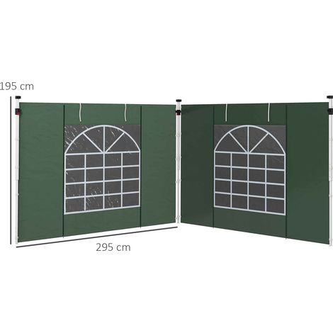 2 pareti laterali per tenda 295x195 cm con finestra avvolgibile e porta con cerniera per tende 3x3 m o 3x6 m, verdi