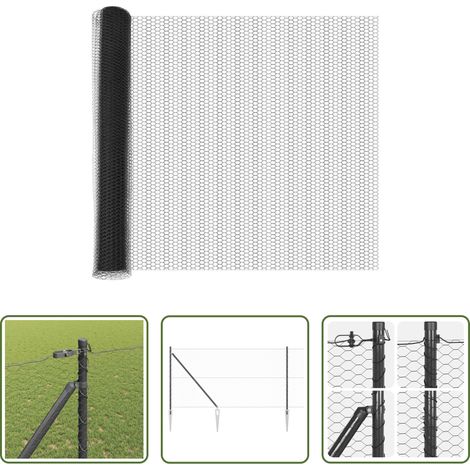 vidaXL Stahl und PVC - Zaunpfosten Grau 25 x 1,4 m (25 mm Netz) Stahl und PVC (1/5)