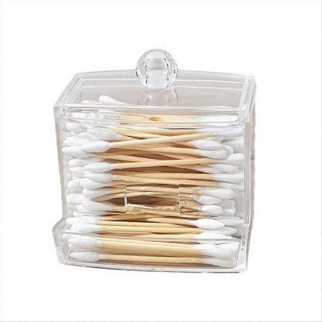 Boîte à cotons-tiges transparente avec couvercle anti-poussière, idéale pour cure-dents et bâtonnets, organisateur de salle de bain, lot de 1, protection hygiénique, rangement pratique. (1/5)