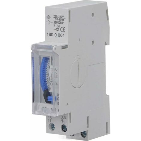 Minuterie Mécanique, AC 220-240V 24 Heures 15 Minutes 96 Segments Minuterie Analogique Top Hat Rail Minuterie pour Lampes, Chauffe Eau, Irrigation (1/5)