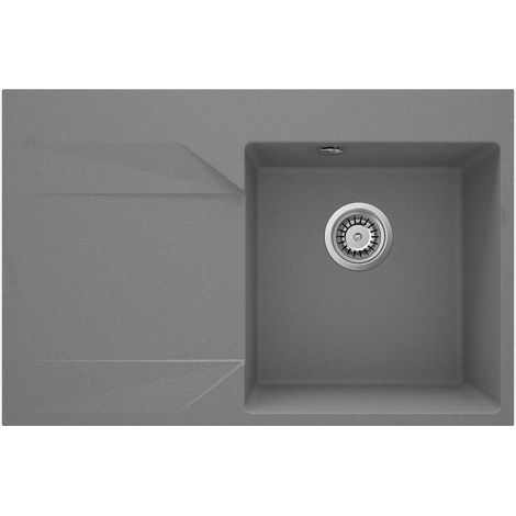 Lavello cucina in granito con 1 vasca e gocciolatoio a sinistra 76x50 cm grigio metallizzato - Kalo