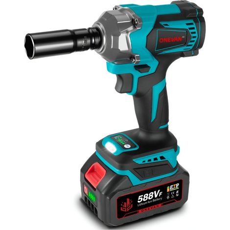 Llave de impacto inalámbrica ONEVAN de 700 Nm,4 velocidades, 1/2" Pistola de Impacto Electrica con 2 x 3 Ah baterías, para reparación de automóviles, construcción y hogar