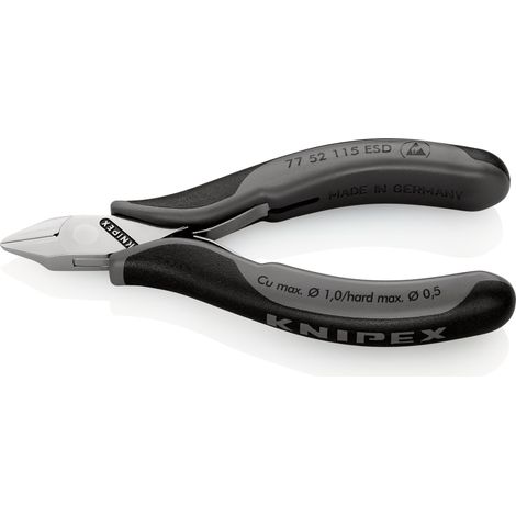 KNIPEX 77 52 115 ESD Pinces coupantes de côté pour l’électronique ESD avec charnière entrepassée avec poignées multimatières 115 mm