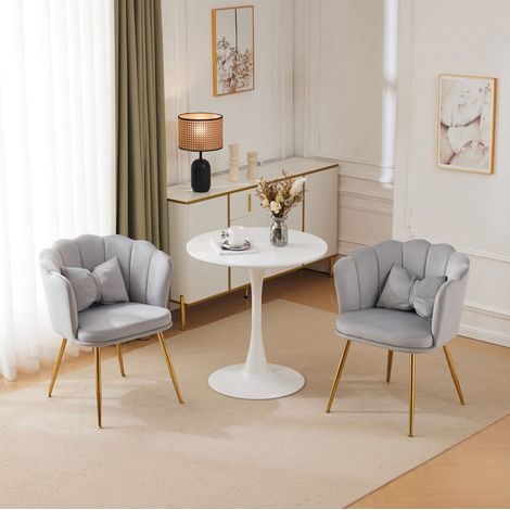 Set de 2 sillones, terciopelo, respaldo en forma de pétalo, gris, 63 x 58 x 77 cm OKMYHOME (1/5)