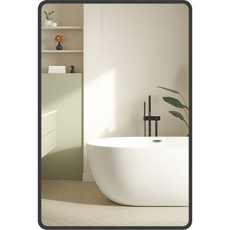 Songmics – Miroir mural rectangulaire 91 x 61 cm – Verre trempé avec film de sécurité – Cadre en aluminium noir – Montage horizontal/vertical (1/5)