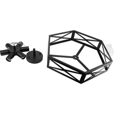 Plafonnier semi-encastré, cage métallique noire, style industriel US, 6 têtes, 50x13 cm (1/2)