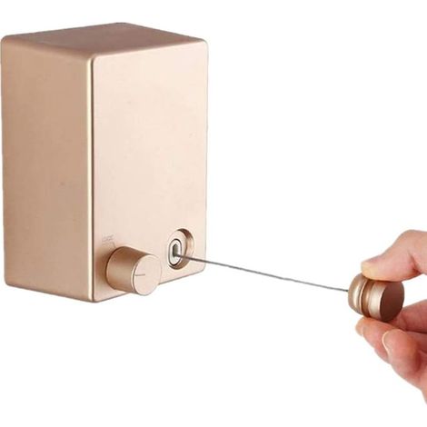 Étendoir à linge mural rétractable pour intérieur/extérieur avec câble en acier de 4,2 m / 13,8 pi et corde réglable (doré) (1/5)