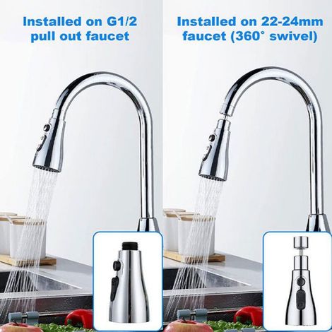Douchette Cuisine - 360° Rotative - 3 Modes Eau - Laiton Massif Et ABS - 1 Pièce (1/5)