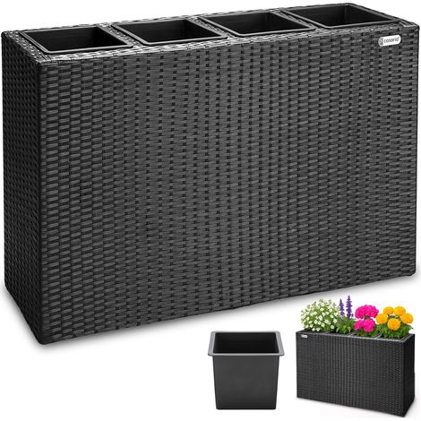 Bac à fleurs en polyrotin Jardinière 4 compartiments 95x27x60 cm Pot de fleurs Bac intérieur extérieur Noir