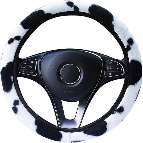 housses De Volant De Voiture En Peluche Universel 37-38cm Couvre Volant Voiture Couverture De Volant Chaud Hiver Motif Vache Tlescopique Housse De (1/5)