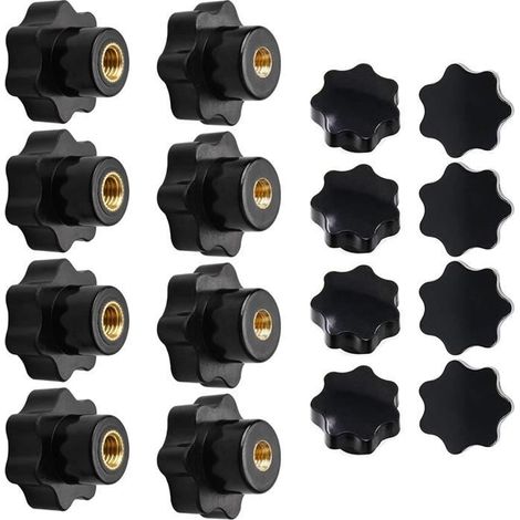 Bouton de serrage en plastique noir en forme d'étoile M6 M8 pour machine-outil - Lot de 16 - Facile à installer (1/4)