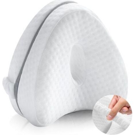 Coussin relevé-jambes ergonomique en mousse à mémoire de forme – pour dormeurs latéraux, grossesse & douleurs sciatiques – 100 % coton (1/4)