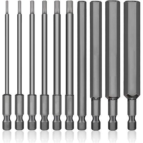 10 PCS Embout Allen Long 100mm Embout de Tournevis Hexagonaux S2 1,5-12mm Hex Embouts de Tournevis Magnétiques à Tête Hexagonale embout Visseuse Hex pour Perceuse,Visseuse (1/5)