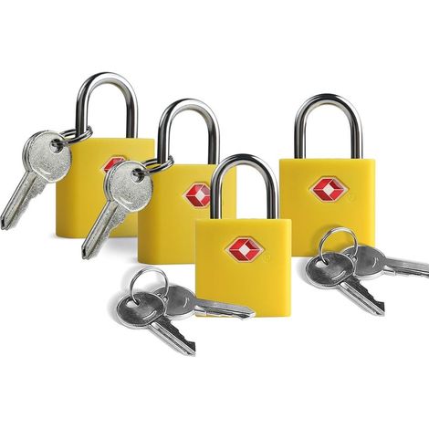 Set mit 4 TSA-zugelassenen Reiseschlössern inklusive Schlüsseln – Vorhängeschlösser aus Zinklegierung, ABS-Kunststoffbeschichtung, kleine, sichere Schlösser für Koffer, Rucksäcke und Spinde im Fitness (1/5)