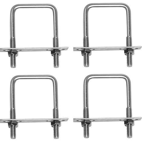 Lot de 4 vis à étrier en U M8 - 60 x 100 mm - En acier inoxydable - Avec écrous, plaque de cadre et rondelles - Pour remorquage de voitures, navires, réparation de tube (1/5)