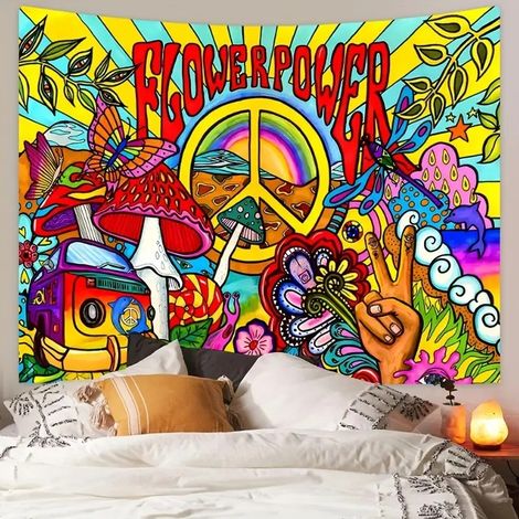 Hippie-Wandteppich „Frieden und Liebe“, Wandbehang für Wohnzimmer, Schlafzimmer, Studentenwohnheim, 60 x 40 Zoll (1/3)