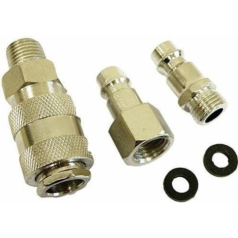 Jeu de 3 raccords rapides pneumatiques 1/4" argentés....