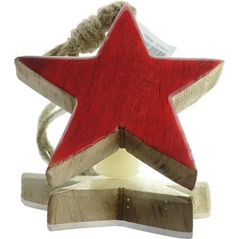 Weihnachtsanhänger Massivo Stern Rot & Natur 15 cm - Holz