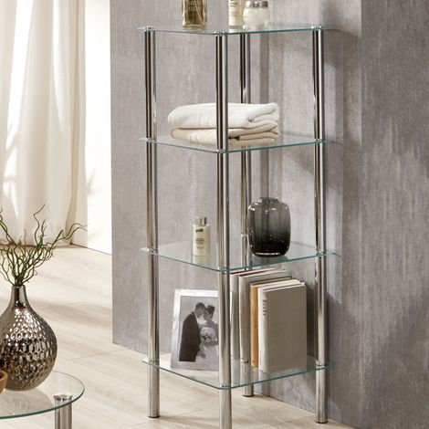 Etagère carrée 4 niveaux en verre et métal chromé - YUKON (1/2)