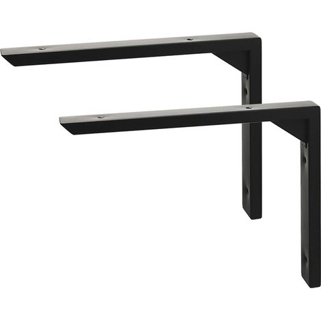 2 Pièces Equerre Etagere Murale Robustes de 20 CM, Supports d' Étagère Murale à Angle Droit de 90°, Supports d' Étagère Murale en Acier Inoxydable pour Chambre/Salle de Bain/Cuisine, Noir (1/5)