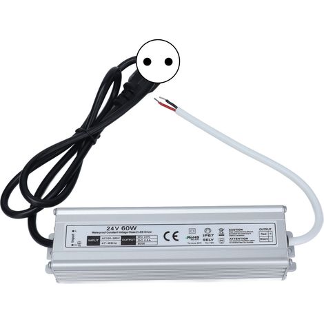 Alimentation étanche 60W IP67 24V avec prise UE, convertisseur AC 100-265V pour bande LED, bloc d'alimentation extérieur