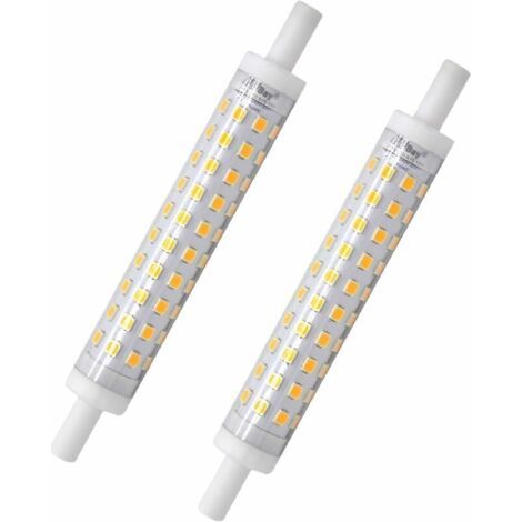 Lot de 2 ampoules LED R7s - 118 mm - Blanc chaud - 3000 K - Ampoule J118 - 10 W - Remplace une ampoule halogène de 80 W - Pas de scintillement - 230 V CA - 800 lm - 360 ° [Classe énergétique A++]