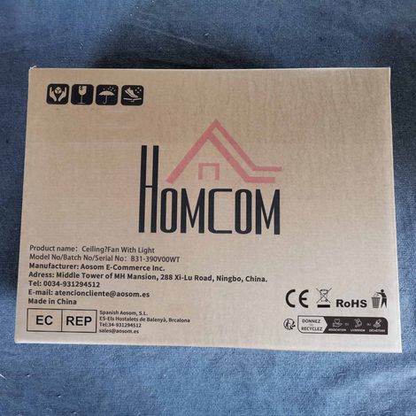 Ventilateur de plafond avec moteur AC 48 W. éclairage LED. télécommande. 3 vitesses et 3 pales en bois. Ø 112 x 25 cm. blanc (1/4)