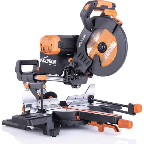 Evolution – Scie à onglet radiale 255 mm – Moteur 2000 W – Double biseau pour coupes précises – Lame multi-matériaux pour acier, bois, aluminium