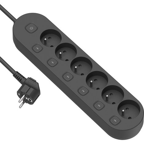 Bloc Multiprises 6 Prises + Interrupteurs déportés, Longeur 1,5M Section 3G1mm, Noir