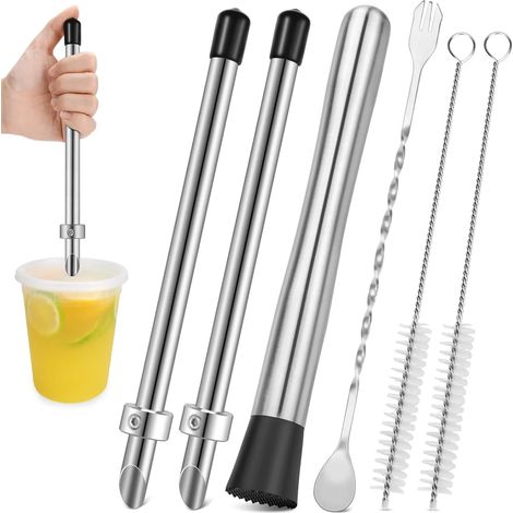 Lot de 6 pilons perforateurs pour trou de paille en acier inoxydable, outil de préparation et de mélange de boissons pour gobelet à limonade (1/5)