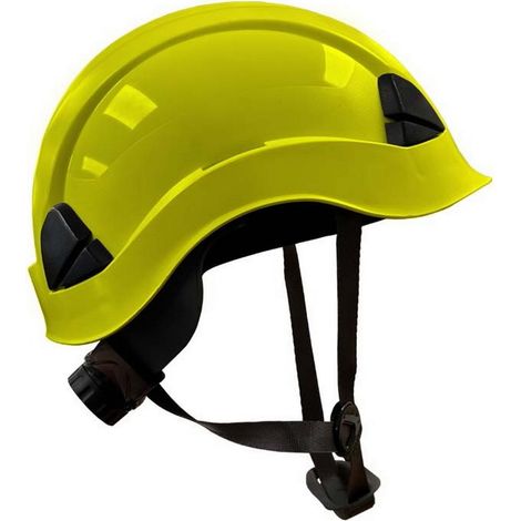 Casco amarillo fluorescente con barboquejo