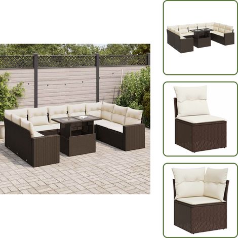 10-tlg. Garten-Sofagarnitur mit Kissen Braun Poly Rattan - Gartensofa Set - Garten Sofa Set - Outdoor Sofa Set - Garten Sofagarnitur