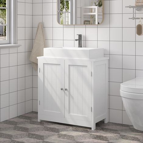 WOLTU Badschrank Unterschrank, Waschtischunterschrank, Waschbeckenunterschrank mit 2 Türen, Waschtisch waschbecken, 60x60x30cm, Weiß