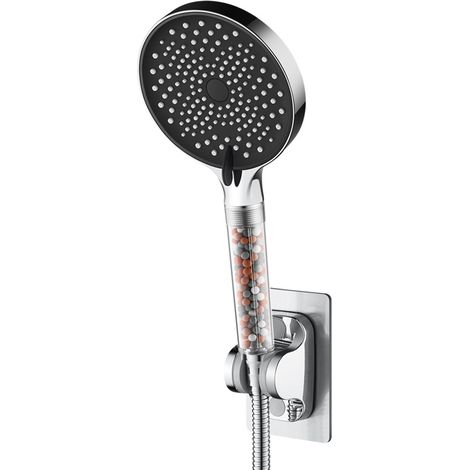 Alcachofa de ducha con filtro ahorrador de agua, cabezal de ducha antical de alta presión, cabezal de ducha de baño tipo lluvia con 3 tipos de chorros, color negro [Clase energética A+++]