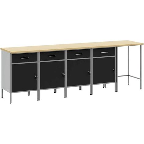 Ensemble de 5 meubles de rangement noirs et gris avec tiroirs