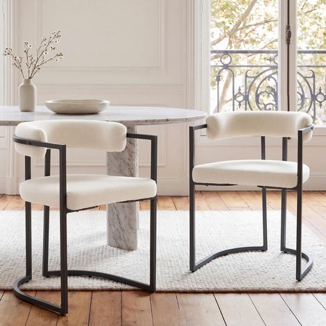 Wahson Set di 2 Sedie da Pranzo Cucina Moderna in Pelliccia, Sedia da pranzo con braccioli e schienale imbottite per ranzo /cucina, Bianca