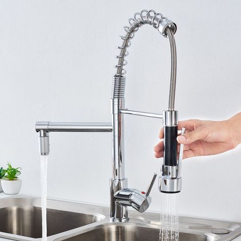 AuraLum Robinet Cuisine Mitigeur avec Douchette Extractible Moderne Bec Haut en Laiton Rotatif 360°Robinetterie Rétractable évier 2 Jets Robinet (1/4)