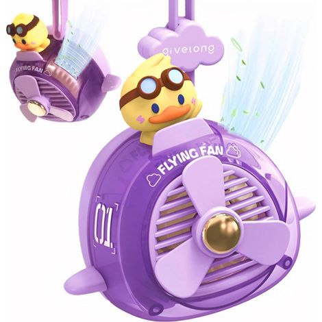 Ventilateur de cou portable pour enfants, mini ventilateur portatif mignon, ventilateur personnel rechargeable par USB avec cordon (violet)-AquaForge