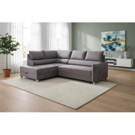 Ecksofa Schlafsofa Sofa MARNO in Stoff Chill Me Grau Ottomane Links (1/5)