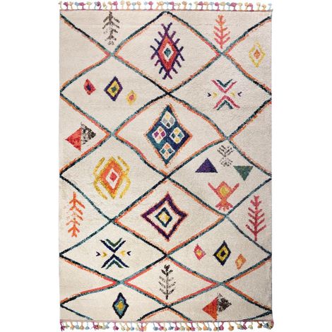Tapis berbère motifs tribaux 200x290 beige et rouge LYN5 OURIKA