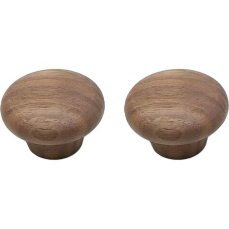 Lot de 2 boutons de tiroir en bois de noyer en forme de champignon de 38 mm avec vis – Quincaillerie de poignée de porte en bois naturel – Poignées de meubles d'armoire, d'armoire, de placard