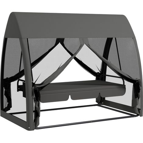 Balancelle Coldshaw Convertible 3 Places Gris Confort Moustiquaire Toit Jardin Terrasse