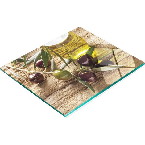 Planche à découper décorative en verre avec motifs, aspect bois d'olivier, 60 x 52 cm (1/5)