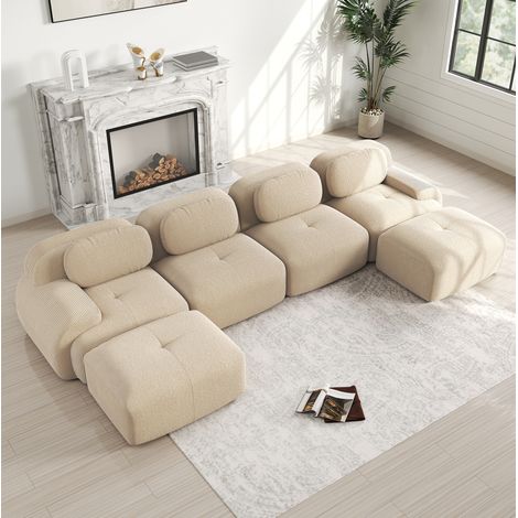 Modulares Ecksofa 388x178x75 cm Beige Cord mit rahmenlosem Design und montagefreier Nutzung (1/5)