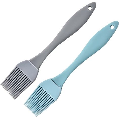 Lot de 2 pinceaux à pâtisserie en silicone de 17 cm pour cuisine, pâtisserie, grill, badigeonnage, barbecue - Gris, bleu (1/5)