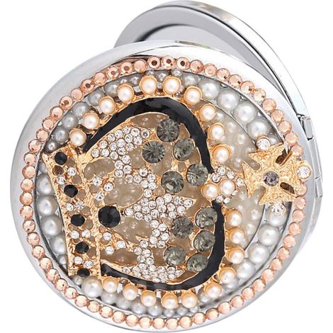 Miroir Couronne Strass Rond Miroir de Maquillage Portable Double Face Grossissant pour Femme