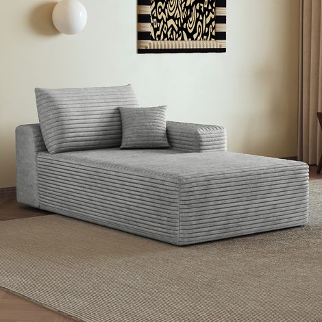 Canapé d'Angle Convertible en Velours Côtelé Gris Méridienne Droite Assise Effet Nuage Sans Montage (1/5)